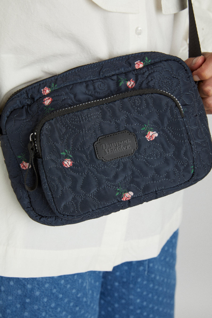 quilted rose cross body camera bag