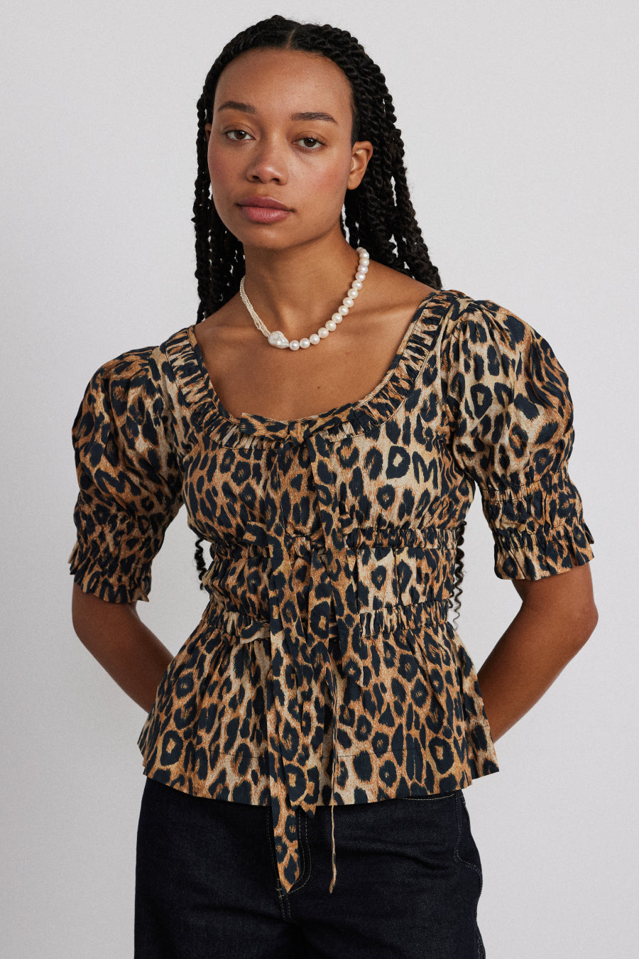 bianca ruffle blouse - leopard