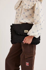 frill laptop bag in black floral stitch