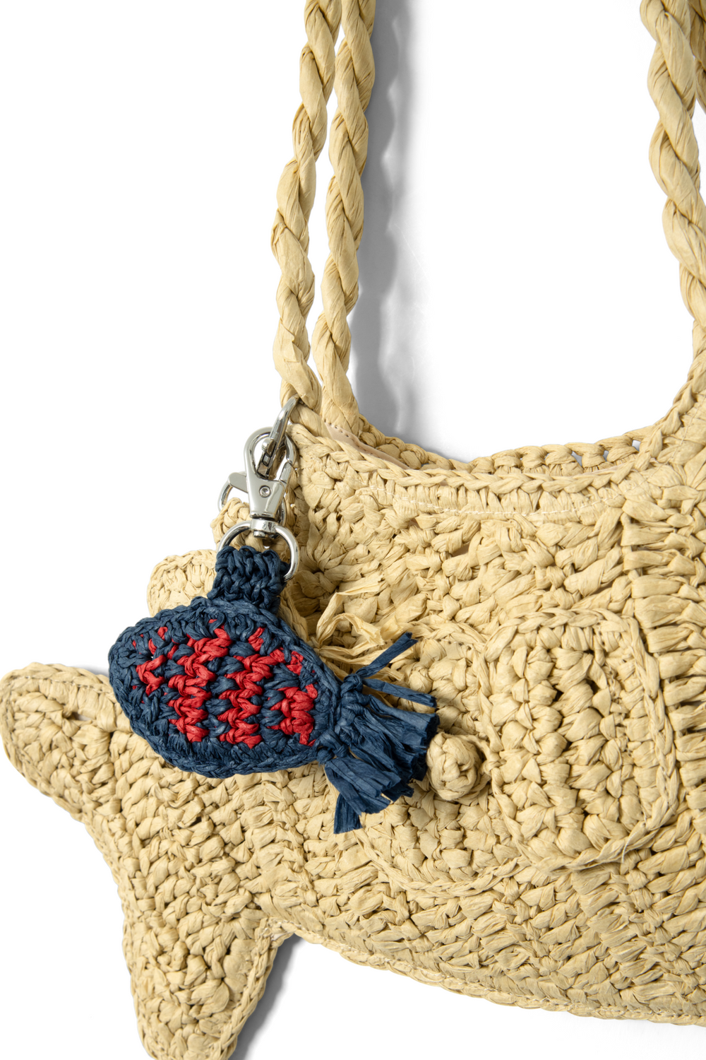 raffia fish bag charm - blue & red stripe
