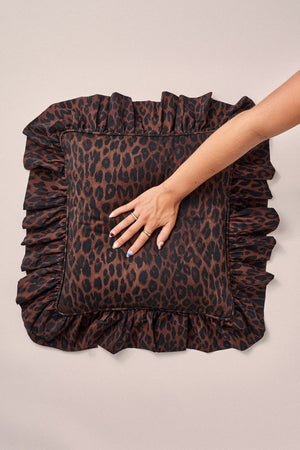 Ruffle Detail Cushion- Dark Leopard