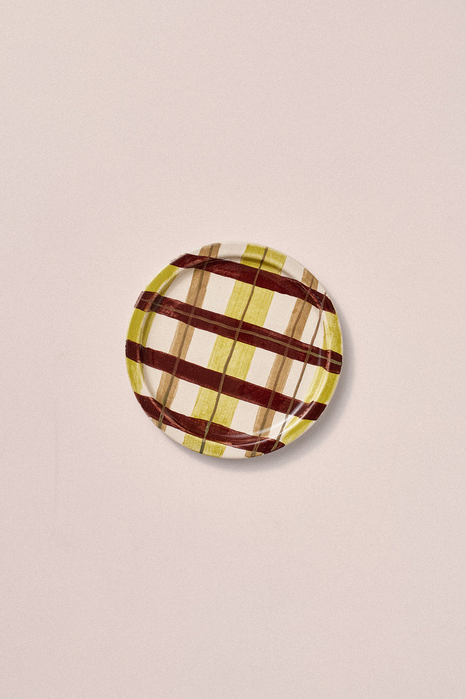 Hand Painted Ceramic Check Saucer