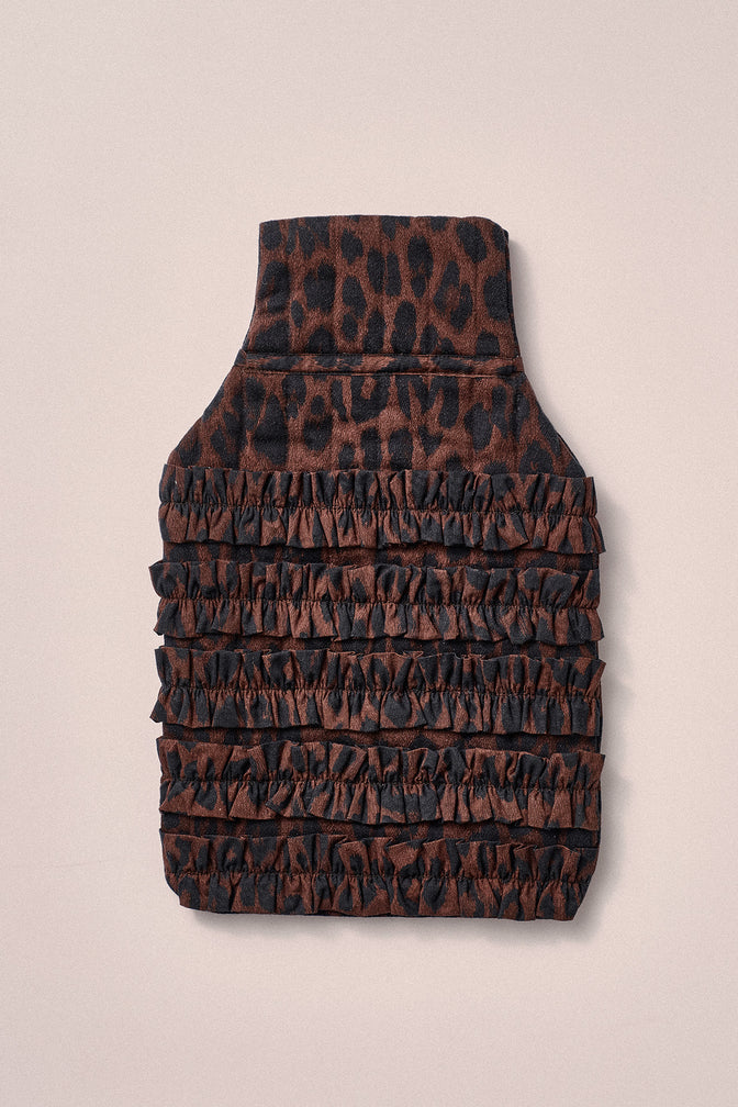 Ruffle Hot Water Bottle Cover- Dark Leopard