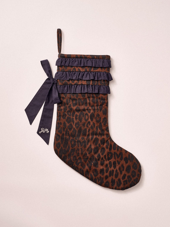 Ruffle Detail Stocking- Dark Leopard/Navy