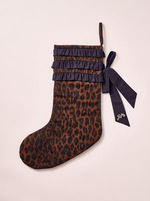 Ruffle Detail Stocking- Dark Leopard/Navy