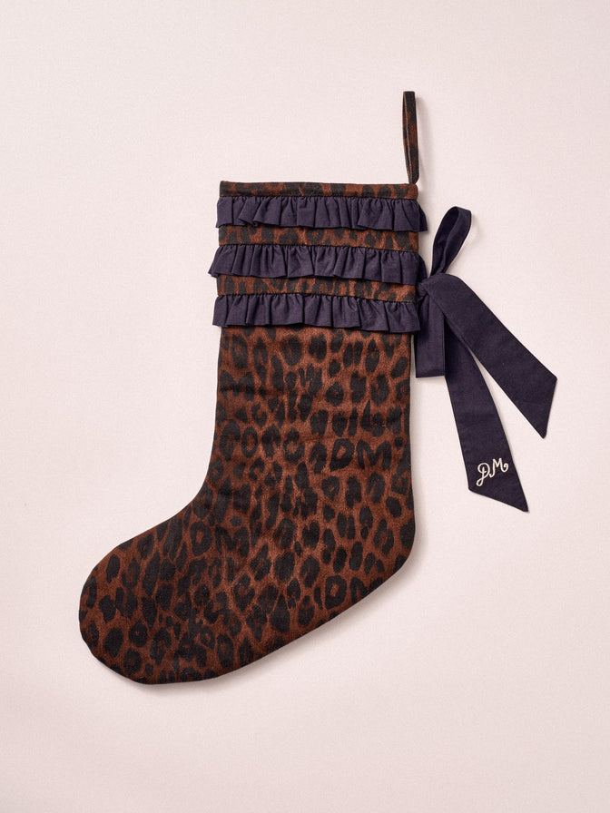 Ruffle Detail Stocking- Dark Leopard/Navy