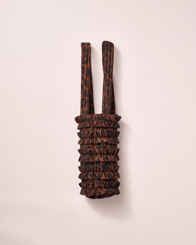 Dark Leopard Ruffle Wine Bag