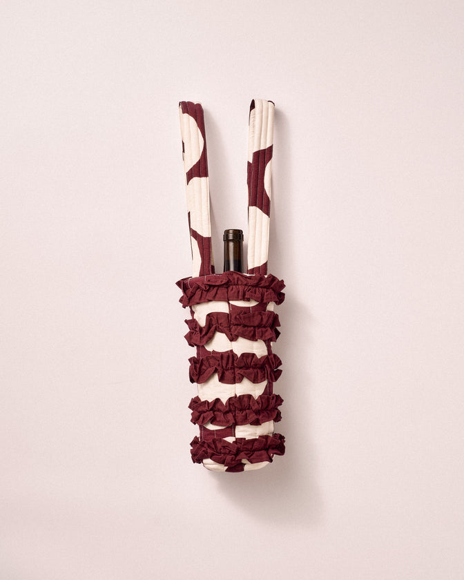 Burgundy Spot Ruffle Wine Bag