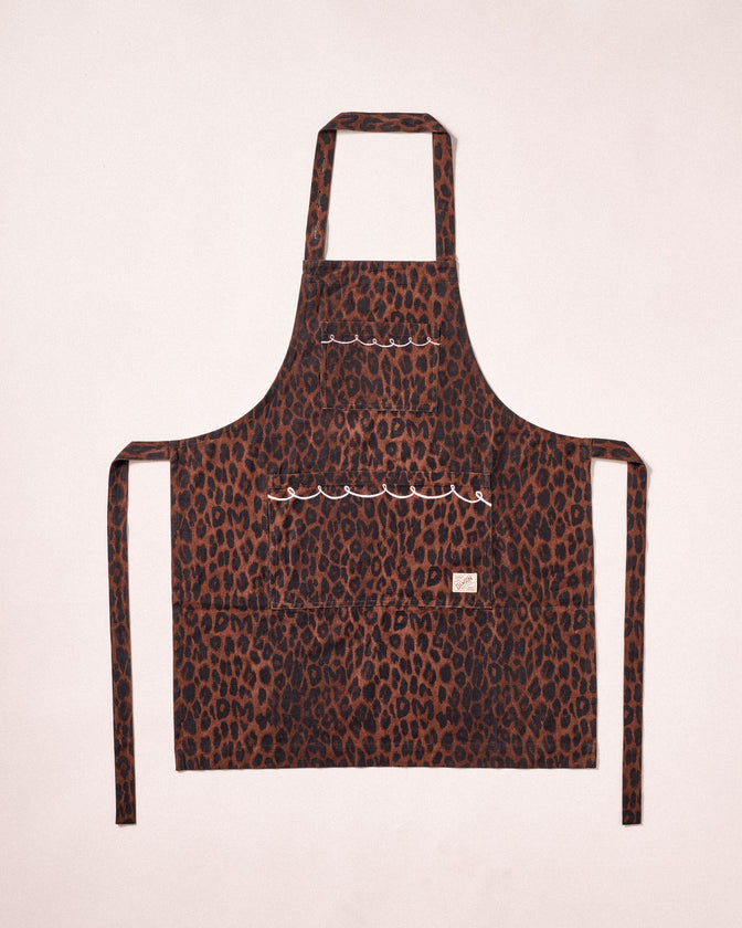 Embroidered Apron- Dark Leopard