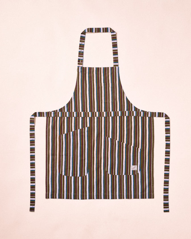 Utility Apron With Multi Pockets- Olive Stripe