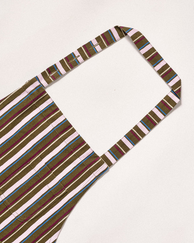 Utility Apron With Multi Pockets- Olive Stripe