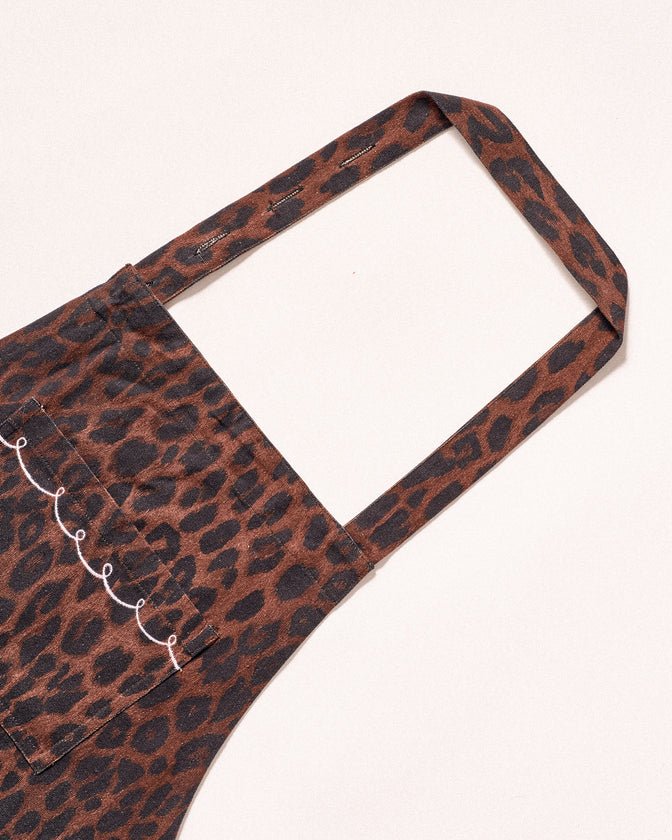 Embroidered Apron- Dark Leopard