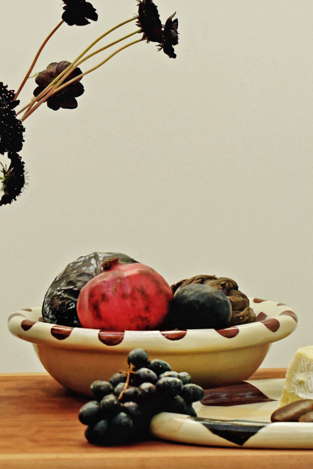 hand painted stripe spot mix serving bowl