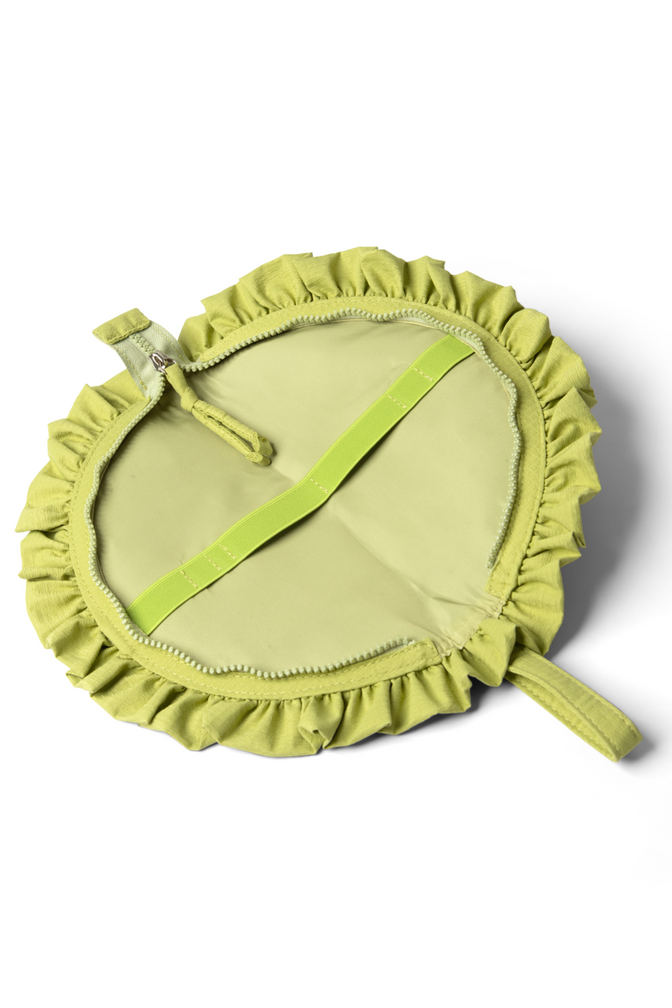 ruffle half moon makeup bag - celery