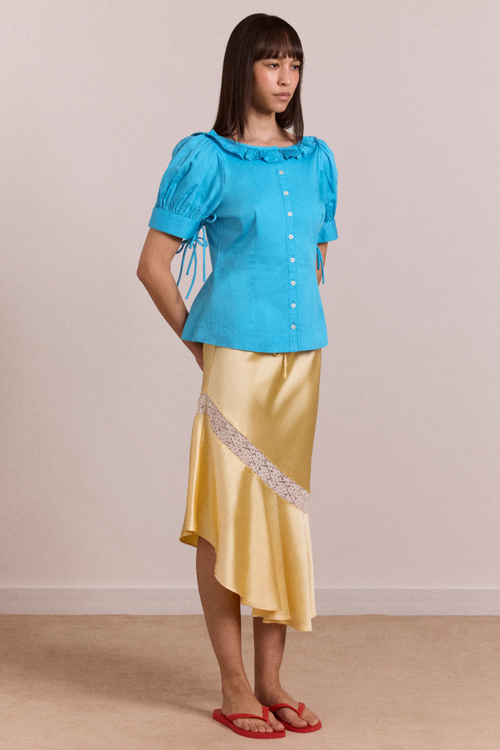delphia satin midi skirt - butter