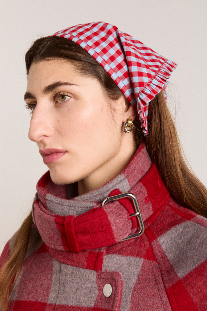 tie head scarf - red/blue gingham