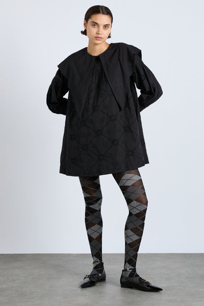 clementine embroidered collared mini dress - black – Damson Madder 