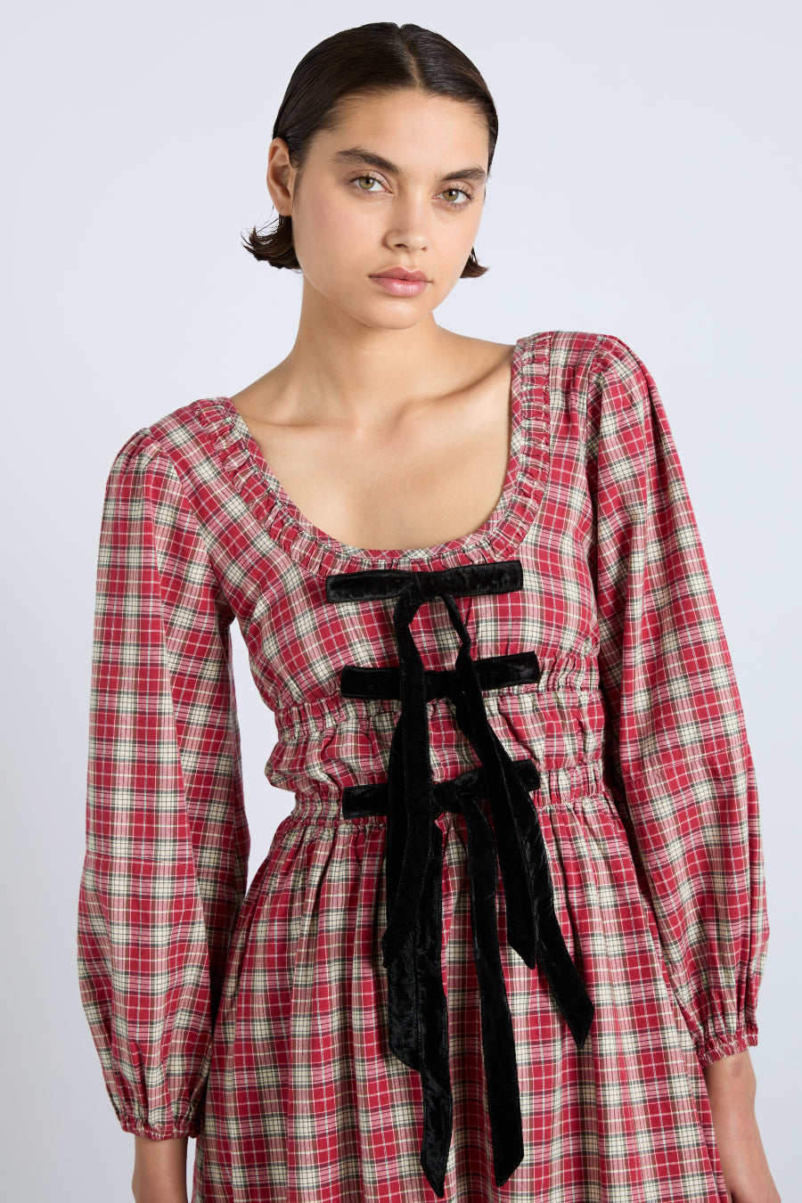 Red tartan midi dress outlet