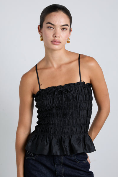 elsa shirred cami - black taffeta