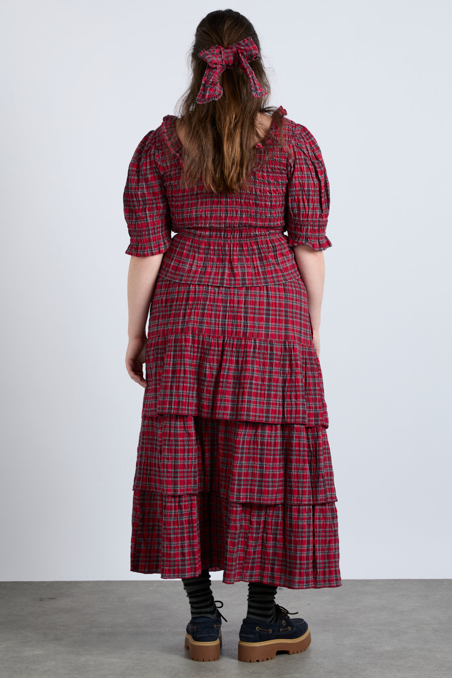 malika ra ra midi skirt red check Damson Madder