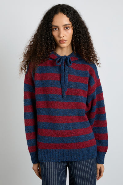 riley knit hoodie - red navy stripe