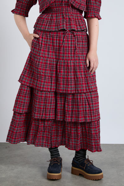 malika ra ra midi skirt - red check