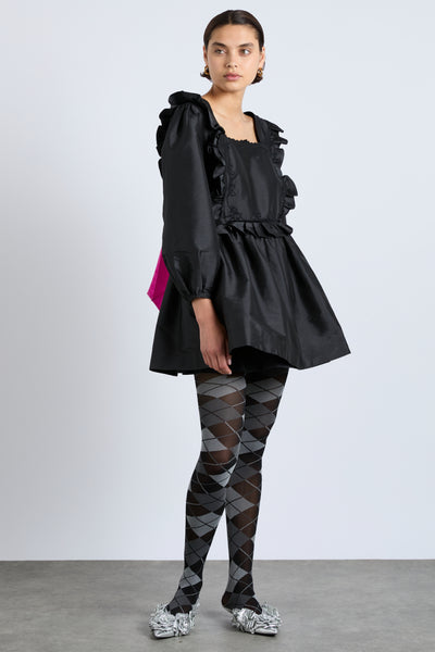 piarra mini smock dress - black  with pink bows