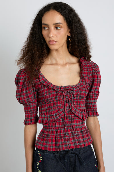 meghan blouse - red check