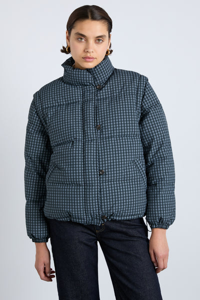 pearl puffer - navy gingham