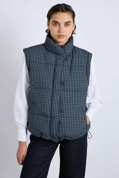 pearl puffer - navy gingham