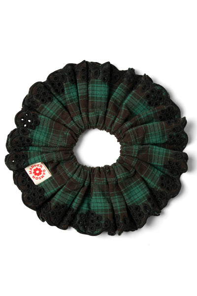 green check broderie scrunchie