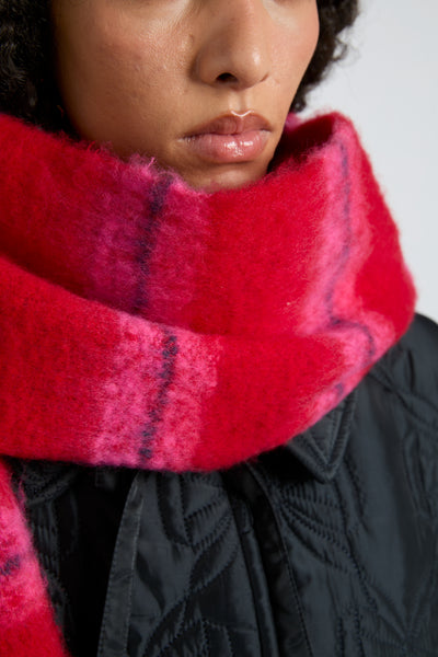 pink & red fluffy stripe scarf