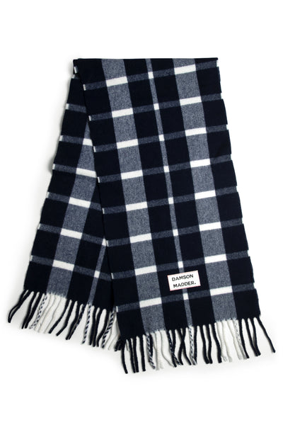 navy & ecru check scarf in responsible wool