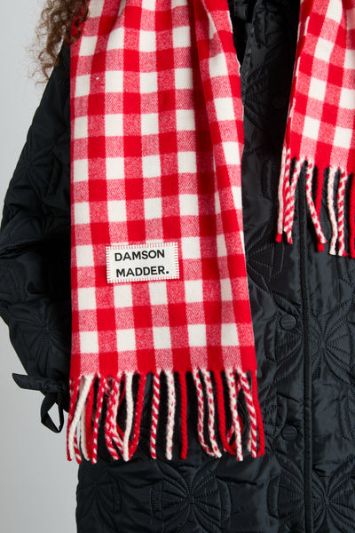 gingham scarf in responsible wool - red