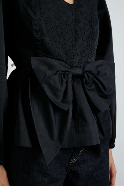 eugenie bow blouse - black