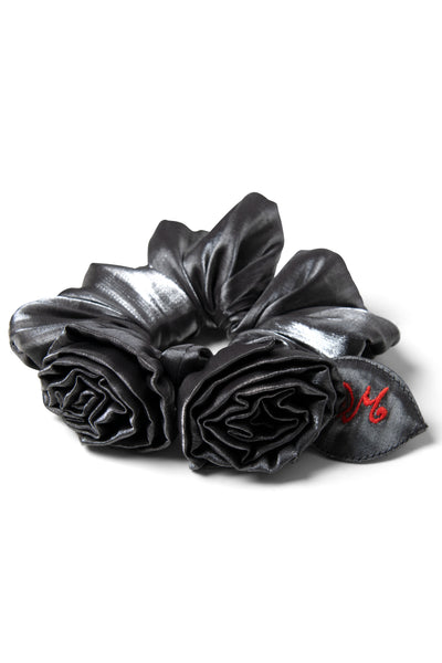 double rose scrunchie in glass satin