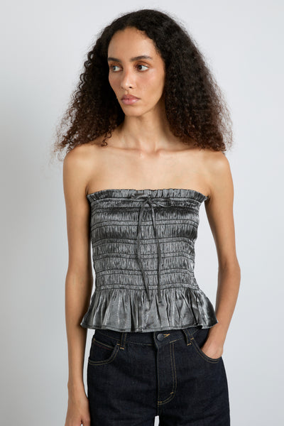 elsa shirred bardot cami - grey glass satin