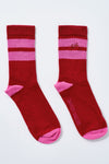 calf length socks - red & pink stripe