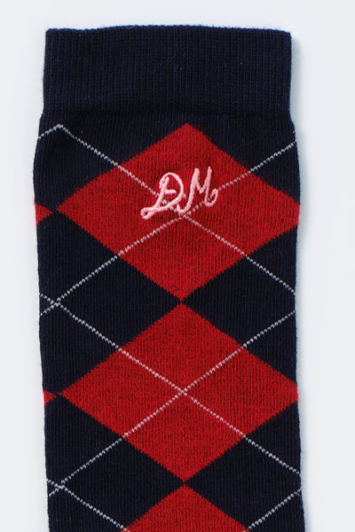 knee length socks -  navy argyle