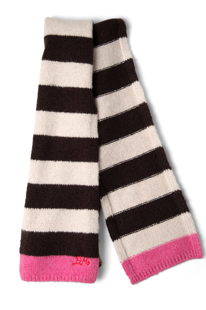 skinny stripe scarf in choc & ecru