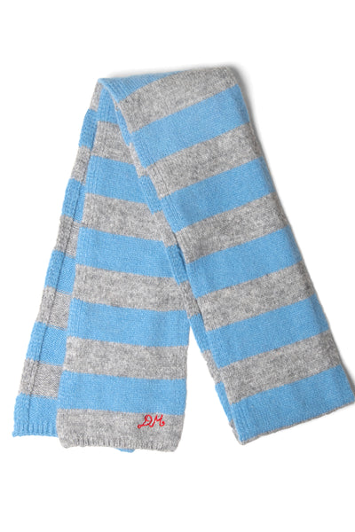 skinny stripe scarf in grey & blue