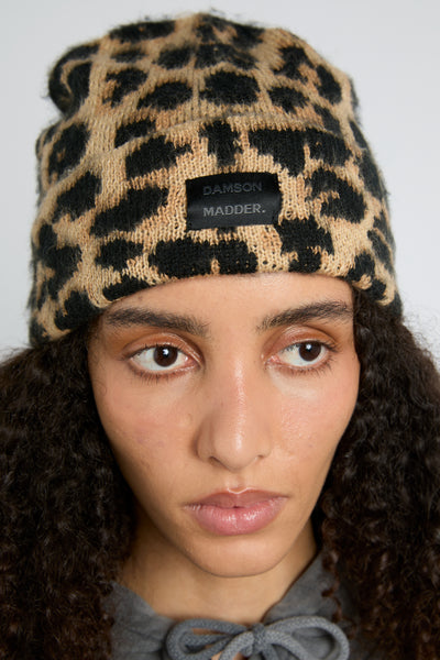 leopard knit beanie