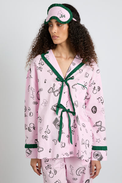 antonella pj  set - pink sleep symbols