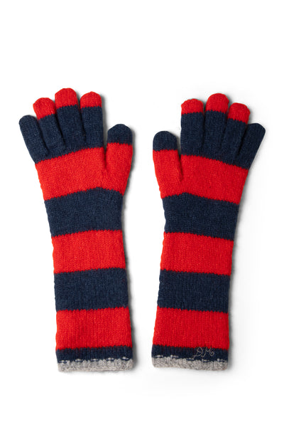 long gloves in navy & red stripe