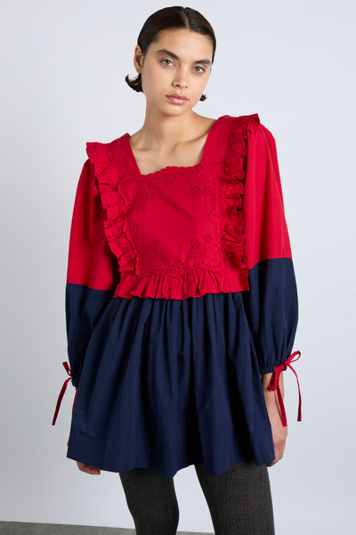 piarra mini smock dress - red & navy