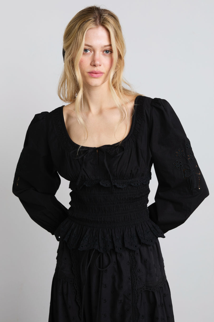black dress blouse Nola Embroidered Blouse