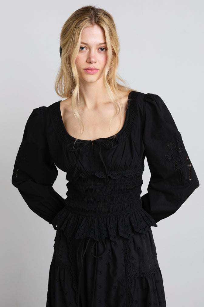 nola embroidered blouse - black
