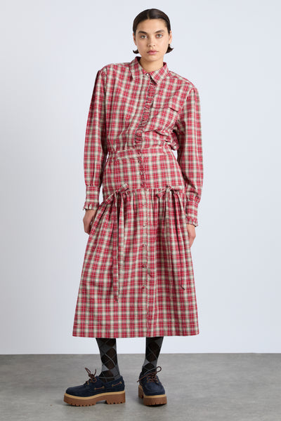 bronte button through midi skirt - red check