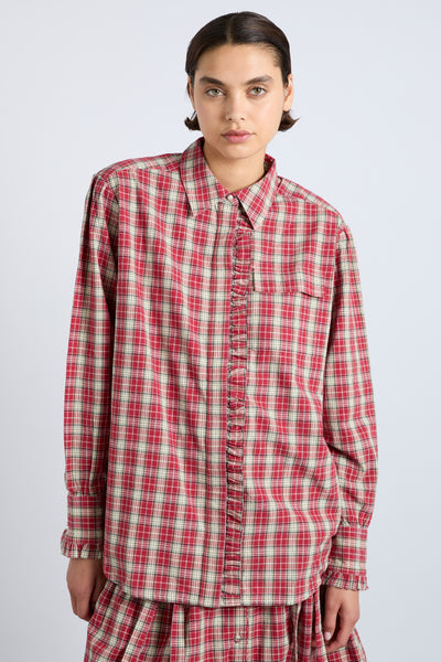 kylie ruffle shirt - red check