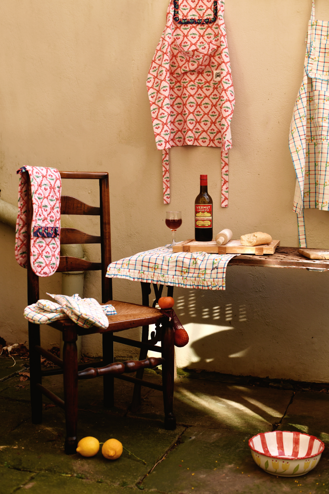 double oven mitt - pink cherry